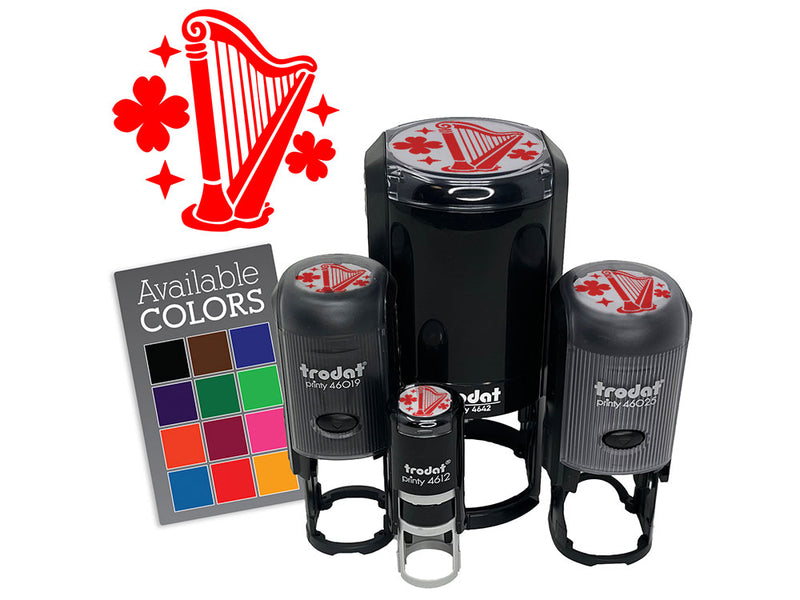 Irish Harp Shamrocks Clovers Saint Patricks Day Self-Inking Rubber Stamp for Stamping Crafting Planners