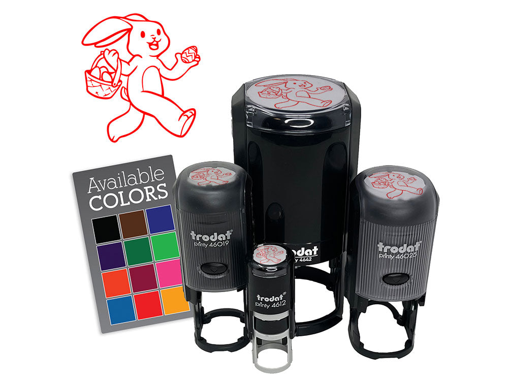 Skipping Easter Bunny Giving Eggs in Basket Self-Inking Rubber Stamp for Stamping Crafting Planners