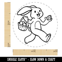 Skipping Easter Bunny Giving Eggs in Basket Self-Inking Rubber Stamp for Stamping Crafting Planners