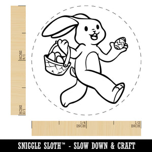 Skipping Easter Bunny Giving Eggs in Basket Self-Inking Rubber Stamp for Stamping Crafting Planners
