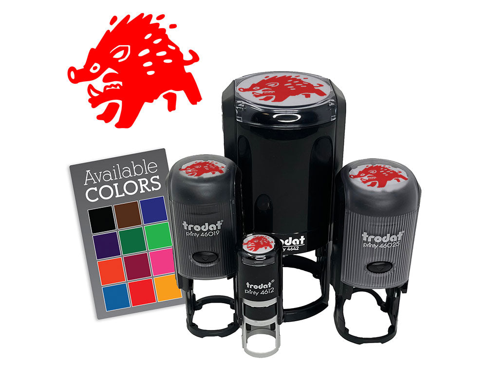 Angry Charging Cartoon Boar Pig Hog Peccary Self-Inking Rubber Stamp Crafting