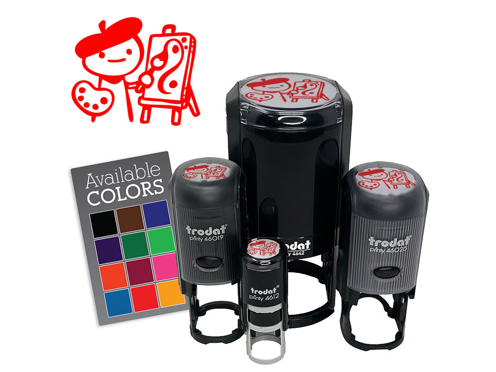 Cartoon Artist Painter with Easel Palette Painting Beret Self-Inking Rubber Stamp