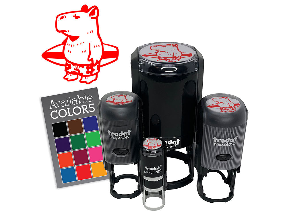 Cartoon Capybara With Surfboard and Swim Shorts Self-Inking Rubber Stamp