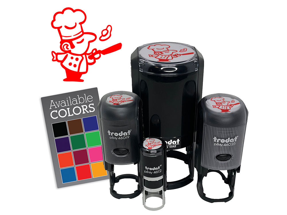 Cartoon Chef Cook Flipping Egg Kitchen Food Self-Inking Rubber Stamp Crafting