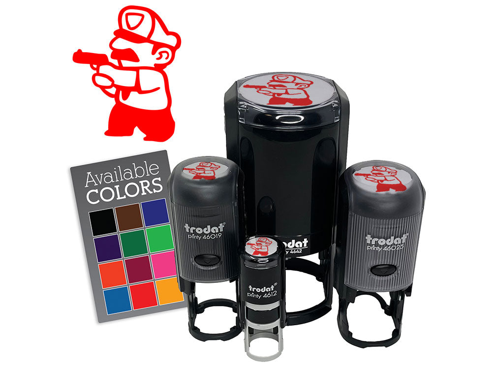 Cartoon Police Officer Cop Guard Pointing Gun Self-Inking Rubber Stamp