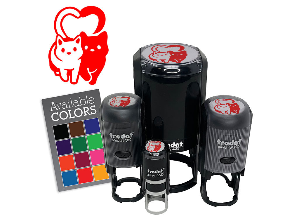 Cat Couple Heart Tails Cute Self-Inking Rubber Stamp Crafting Planners