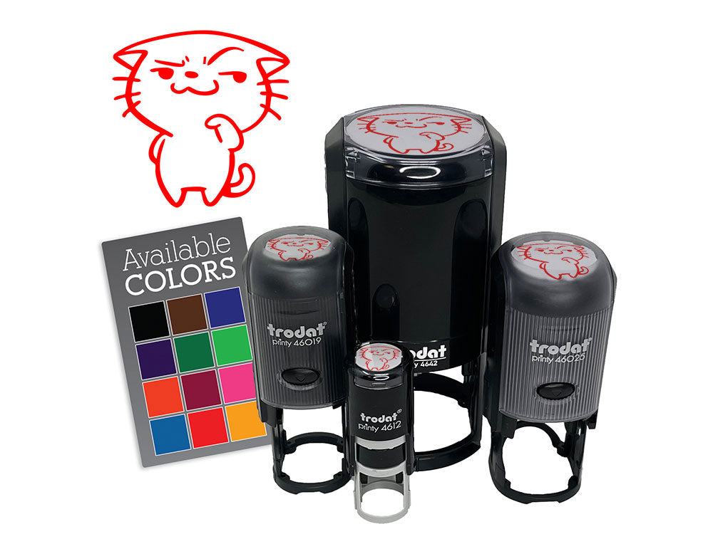 Cheeky Cartoon Cat Smirk Smile Self-Inking Rubber Stamp Crafting Planners