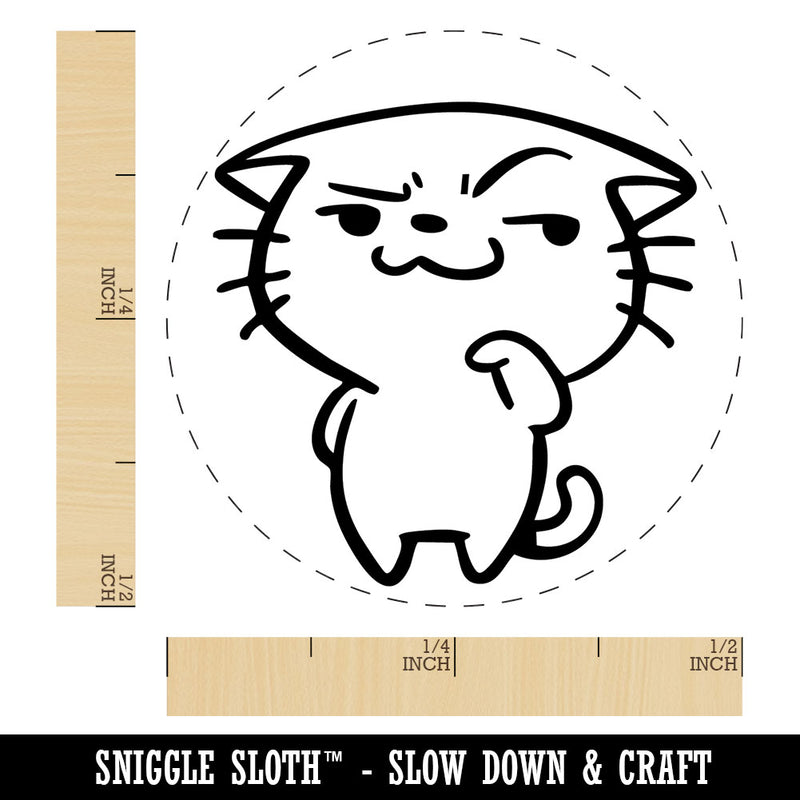 Cheeky Cartoon Cat Smirk Smile Self-Inking Rubber Stamp Crafting Planners