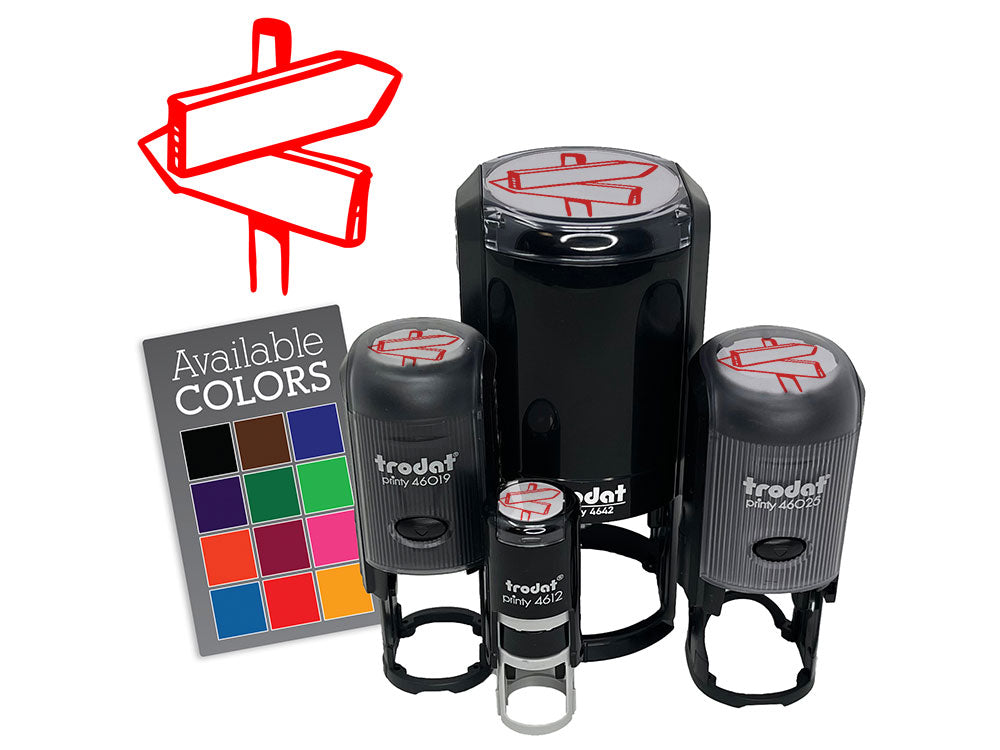 Crossroads Sign Diverging Paths Choices Decisions Self-Inking Rubber Stamp