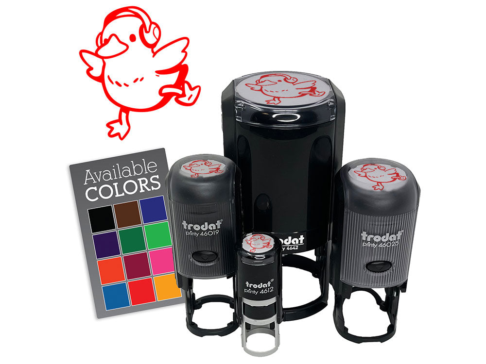 Cute Duck Dancing to Headphone Music Self-Inking Rubber Stam Crafting Planners