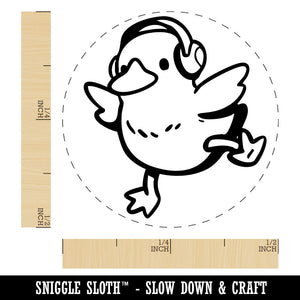 Cute Duck Dancing to Headphone Music Self-Inking Rubber Stam Crafting Planners