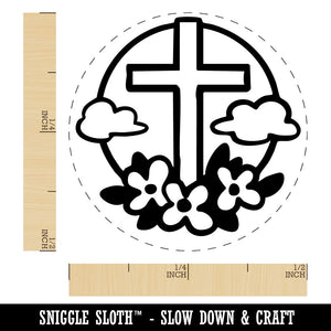 Easter Cross with Flowers and Clouds Self-Inking Rubber Stamp Crafting Planners
