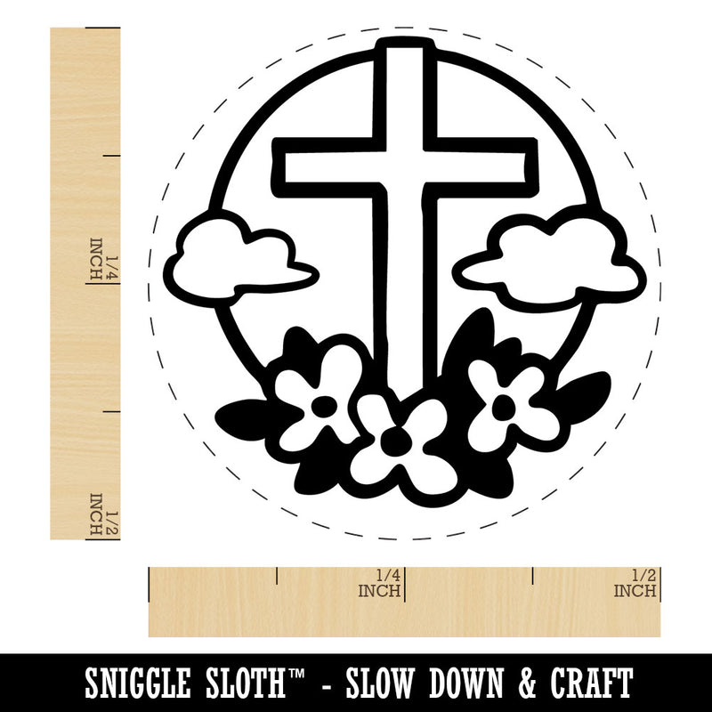 Easter Cross with Flowers and Clouds Self-Inking Rubber Stamp Crafting Planners