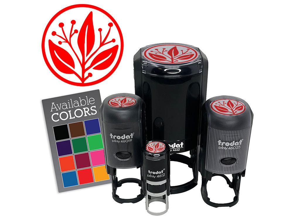 Fancy Decorative Leaves Branch in Circle Self-Inking Rubber Stamp Crafting