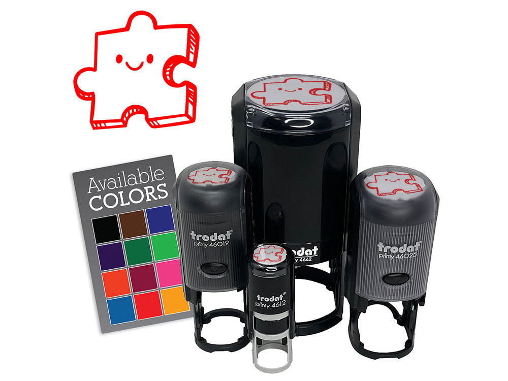 Happy Cartoon Puzzle Piece Self-Inking Rubber Stamp Crafting Planners