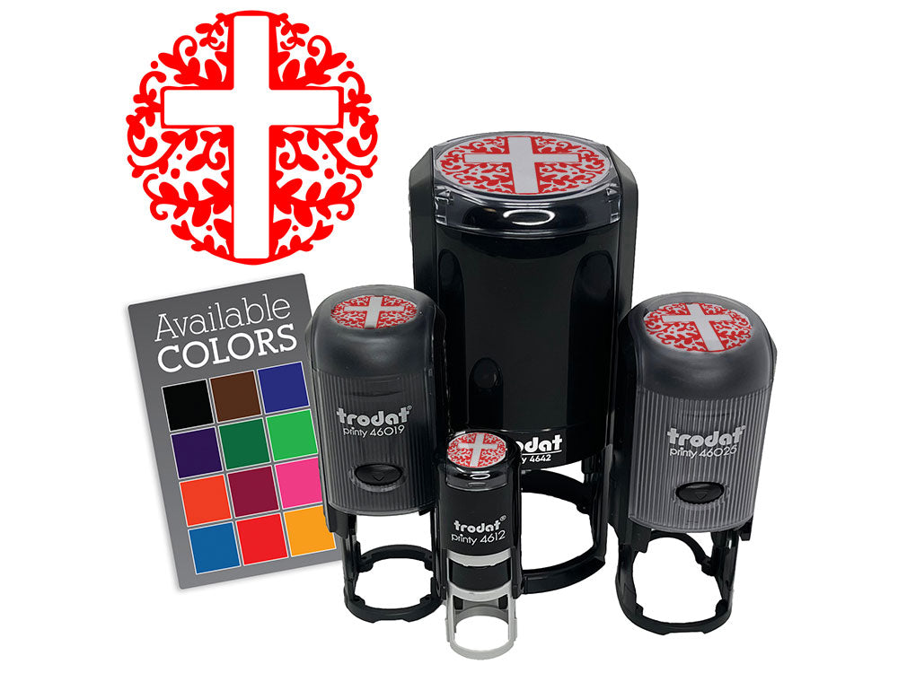 Ivy Floral Cross Easter Christianity Religious Symbol Self-Inking Rubber Stamp