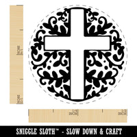 Ivy Floral Cross Easter Christianity Religious Symbol Self-Inking Rubber Stamp