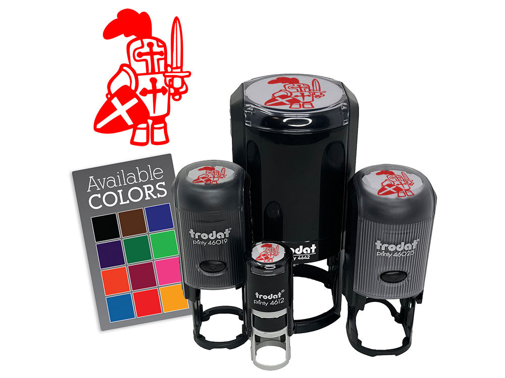 Little Cartoon Knight Paladin Templar with Shield and Sword Self-Inking Stamp