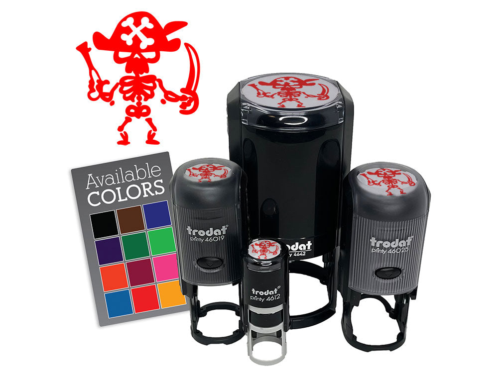 Pirate Skeleton with Gun and Sword Cutlass Bones Self-Inking Rubber Stamp