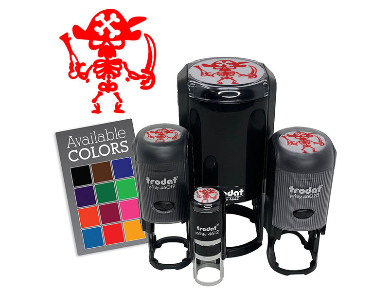 Pirate Skeleton with Gun and Sword Cutlass Bones Self-Inking Rubber Stamp