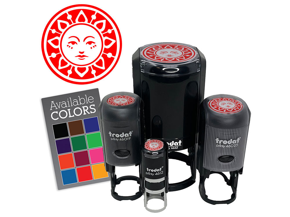Vintage Sun Circle Face Self-Inking Rubber Stamp for Stamping Crafting Planners