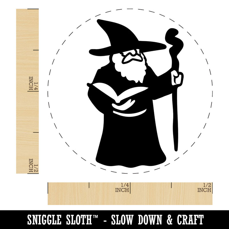 Wise Old Wizard With Staff Fantasy Book Self-Inking Rubber Stamp Crafting