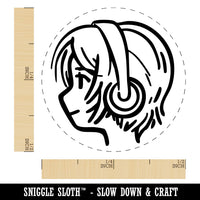 Anime Girl Earphones Short Hair Music Self-Inking Rubber Stamp for Stamping Ink Stamper Crafting Planners