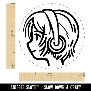 Anime Girl Earphones Short Hair Music Self-Inking Rubber Stamp for Stamping Ink Stamper Crafting Planners