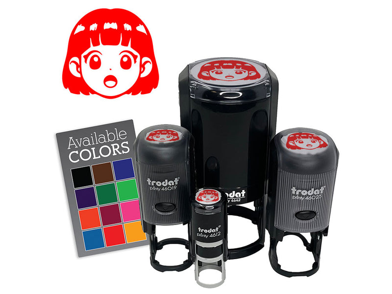 Anime Manga Girl Shocked Surprised Cute Self-Inking Rubber Stamp for Stamping Ink Stamper Crafting Planners