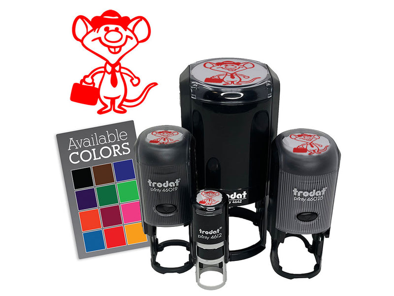 Business Rat Mouse with Hat and Suitcase Tie Self-Inking Rubber Stamp for Stamping Ink Stamper Crafting Planners