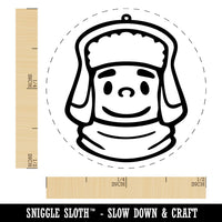 Cartoon Person In Fur Winter Hat Scarf Self-Inking Rubber Stamp for Stamping Ink Stamper Crafting Planners