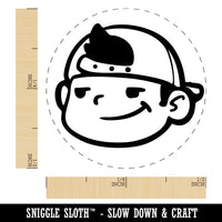 Cool Kid Boy With Backwards Hat Baseball Cap Self-Inking Rubber Stamp for Stamping Ink Stamper Crafting Planners