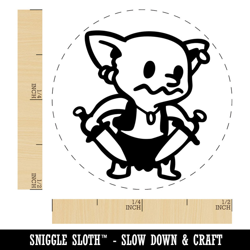 Cute Fantasy Goblin With Daggers Dungeon Self-Inking Rubber Stamp for Stamping Ink Stamper Crafting Planners