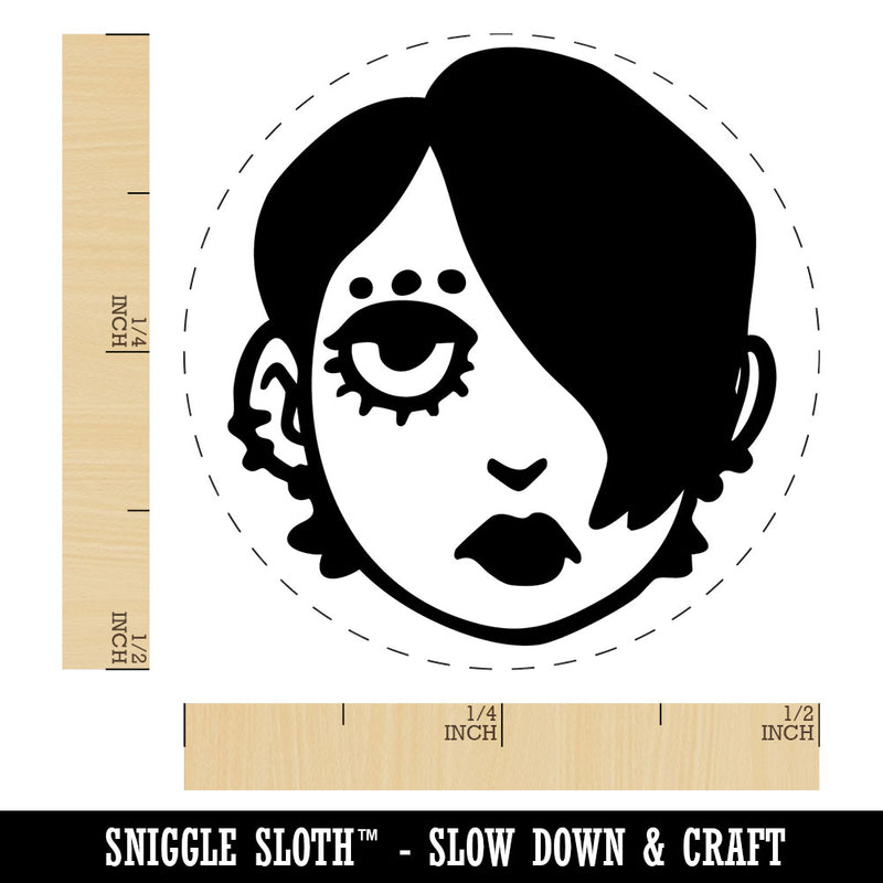 Emo Goth Woman Head Person Self-Inking Rubber Stamp for Stamping Ink Stamper Crafting Planners