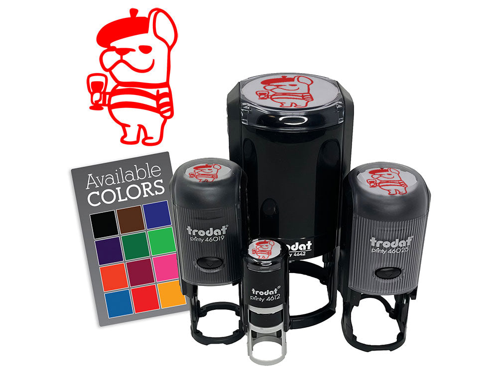 French Bull Dog with Beret Hat and Wine Self-Inking Rubber Stamp for Stamping Ink Stamper Crafting Planners