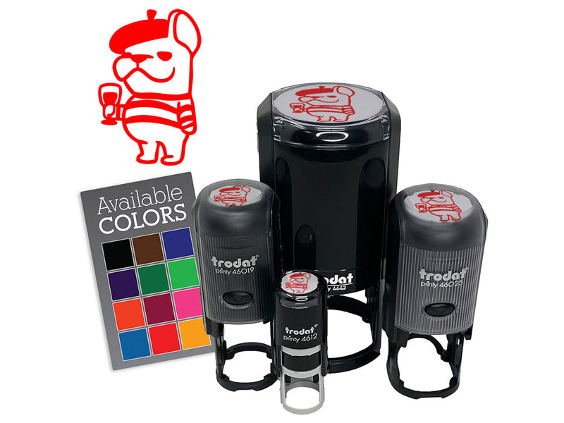 French Bull Dog with Beret Hat and Wine Self-Inking Rubber Stamp for Stamping Ink Stamper Crafting Planners