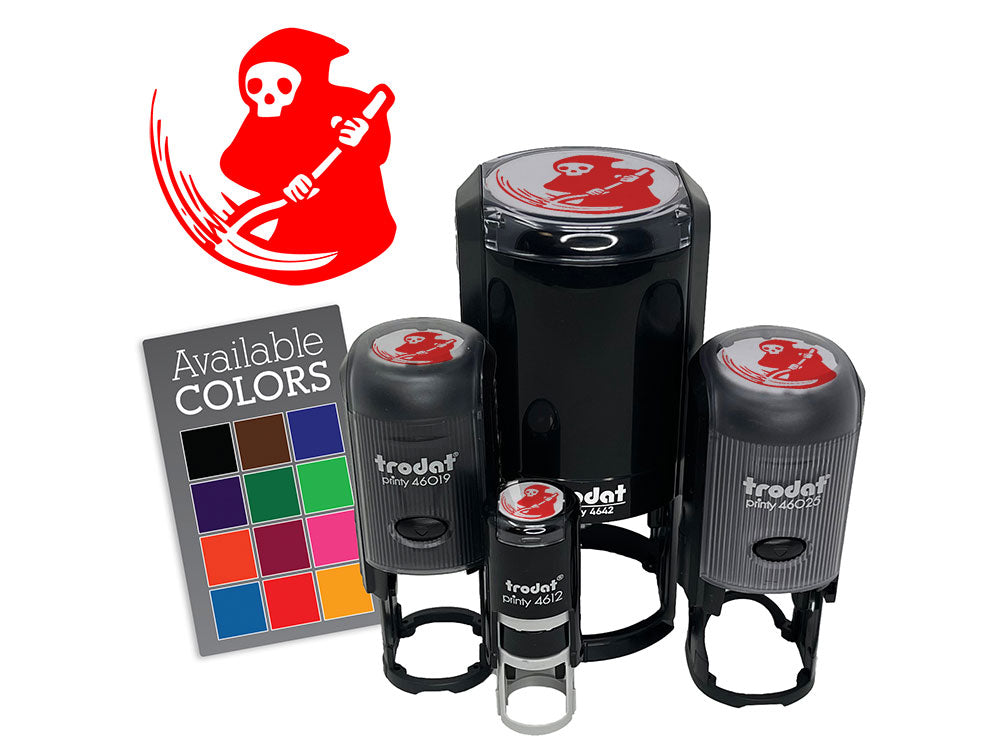 Grim Reaper Reaping with Scythe Skeleton Death Self-Inking Rubber Stamp for Stamping Ink Stamper Crafting Planners