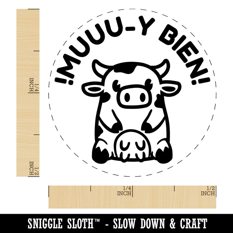 Muy Bien Cow Spanish Pun Funny Very Good Compliment Self-Inking Rubber Stamp for Stamping Ink Stamper Crafting Planners