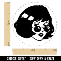 Mysterious Woman with Sunglasses Looking Self-Inking Rubber Stamp for Stamping Ink Stamper Crafting Planners