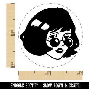 Mysterious Woman with Sunglasses Looking Self-Inking Rubber Stamp for Stamping Ink Stamper Crafting Planners