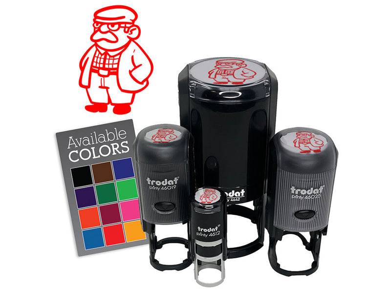 Old Elderly Man Grandpa Cardigan Sweater Glasses Self-Inking Rubber Stamp for Stamping Ink Stamper Crafting Planners