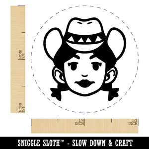 Rancher Cowgirl Cartoon Head Pigtails Hat Self-Inking Rubber Stamp for Stamping Ink Stamper Crafting Planners