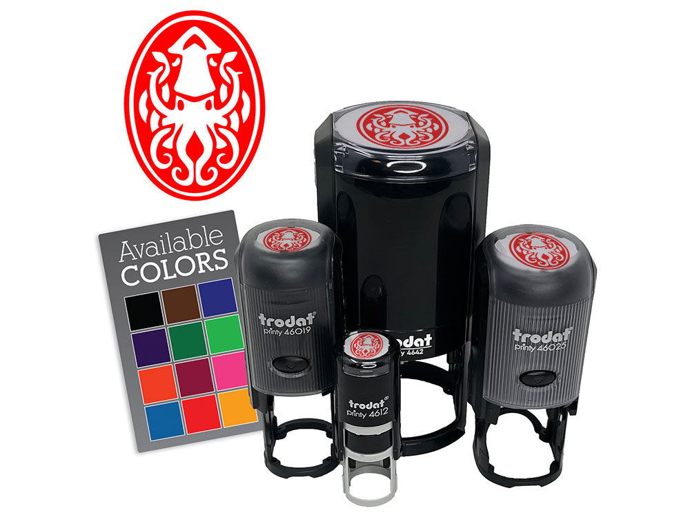 Squid Kraken Emblem Sea Creature Oval Self-Inking Rubber Stamp for Stamping Ink Stamper Crafting Planners