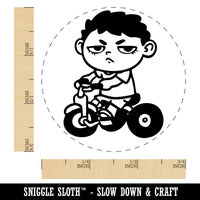 Bored Child Kid Boy On Tricycle Self-Inking Rubber Stamp for Stamping Crafting Planners