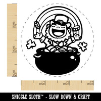 Joyful Leprechaun with Pot of Gold and Rainbow Self-Inking Rubber Stamp for Stamping Crafting Planners
