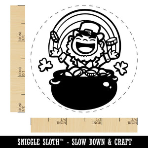 Joyful Leprechaun with Pot of Gold and Rainbow Self-Inking Rubber Stamp for Stamping Crafting Planners