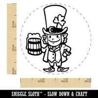 Leprechaun with Big Hat and Mug of Beer Saint Patricks Day Self-Inking Rubber Stamp for Stamping Crafting Planners