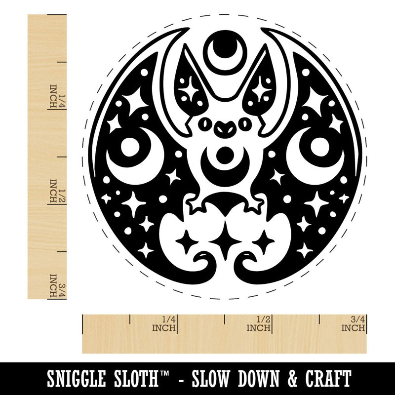 Mystical Bat Crescent Moon and Stars Self-Inking Rubber Stamp for Stamping Crafting Planners