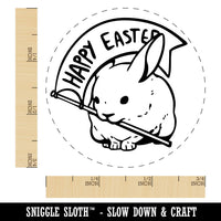 Bunny Rabbit with Happy Easter Flag Self-Inking Rubber Stamp for Stamping Crafting Planners