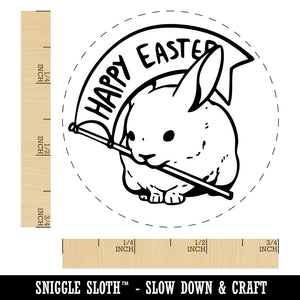 Bunny Rabbit with Happy Easter Flag Self-Inking Rubber Stamp for Stamping Crafting Planners